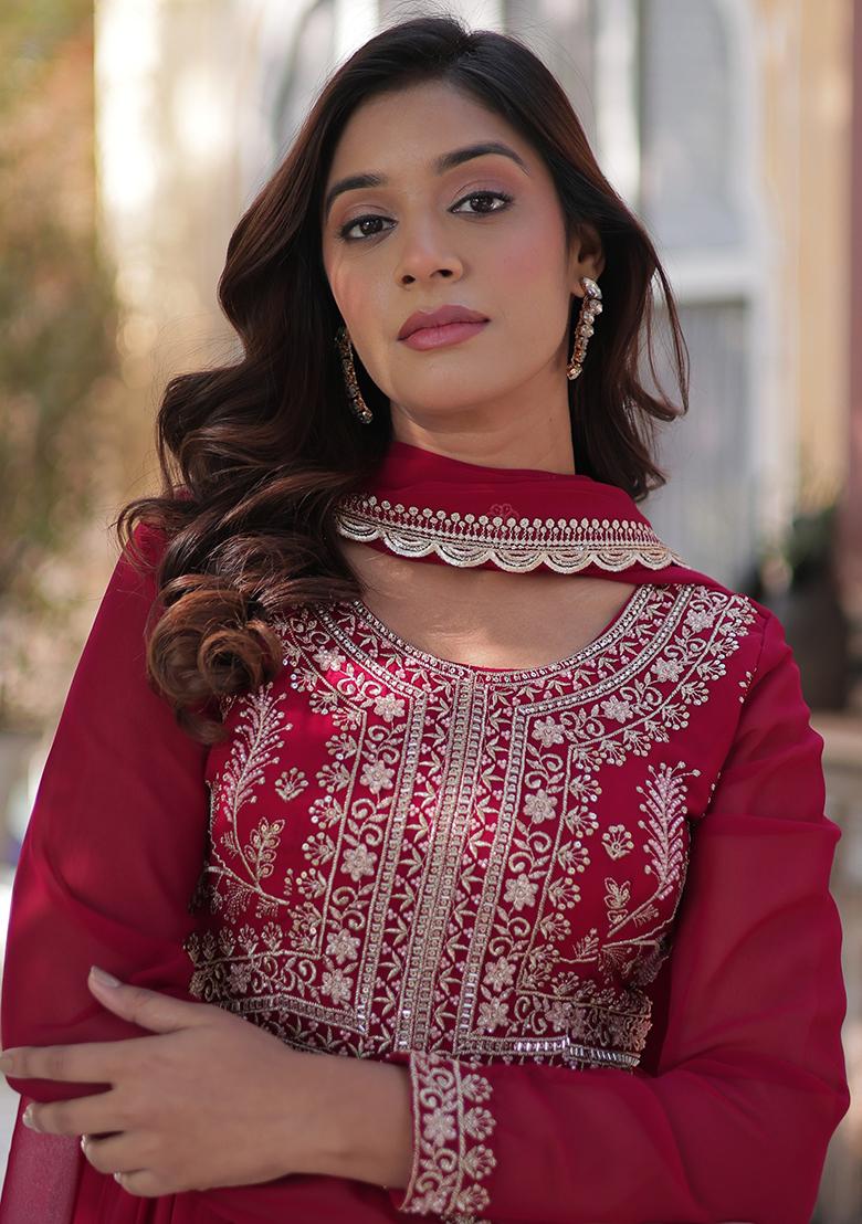 Pink Embroidered Georgette Anarkali set