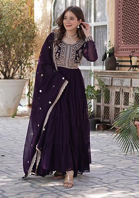 Purple Embroidered Georgette Anarkali set