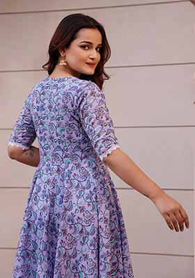 Lavender Floral Cotton Anarkali set