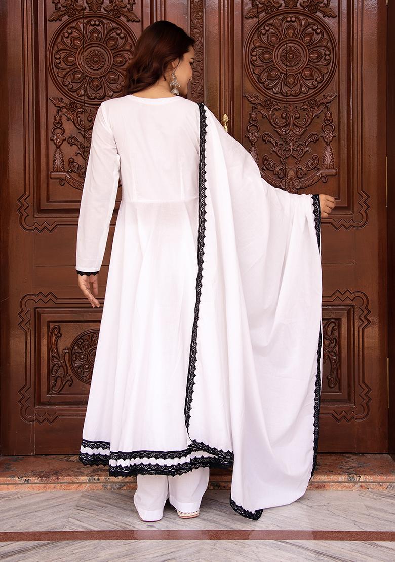 White Embroidered Cotton Anarkali set