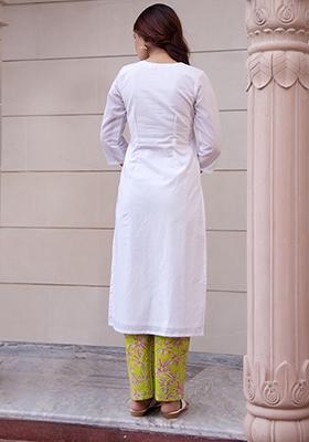 White Embroidered Cotton Kurta Set