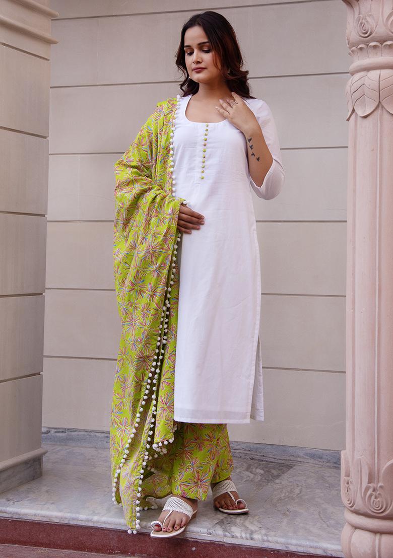 White Embroidered Cotton Kurta Set