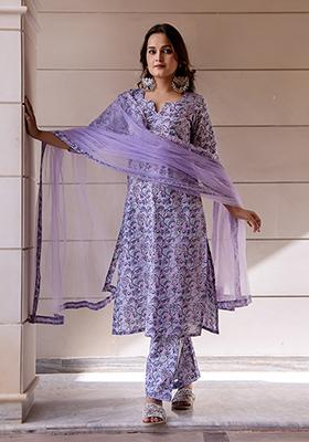 Lavender Floral Cotton Kurta Set