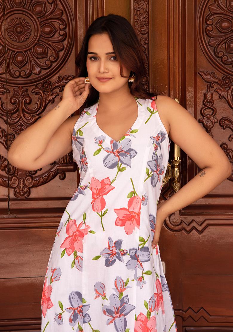 White Embroidered Cotton Salwar Kameez