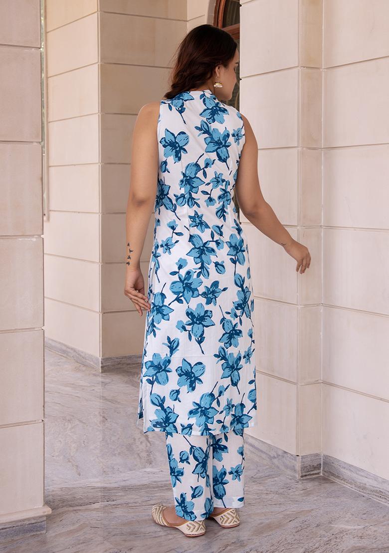 White Embroidered Cotton Salwar Kameez