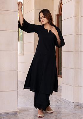Black Embroidered Cotton Salwar Kameez