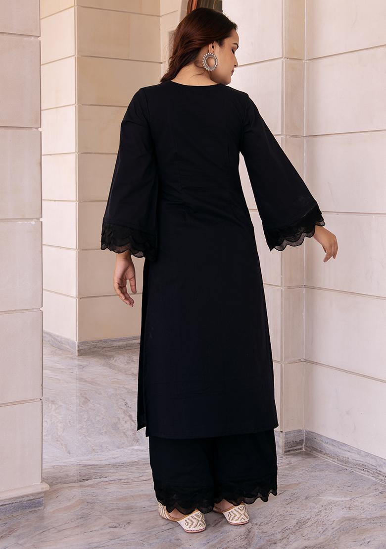 Black Embroidered Cotton Salwar Kameez