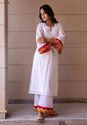 White Embroidered Cotton Salwar Kameez