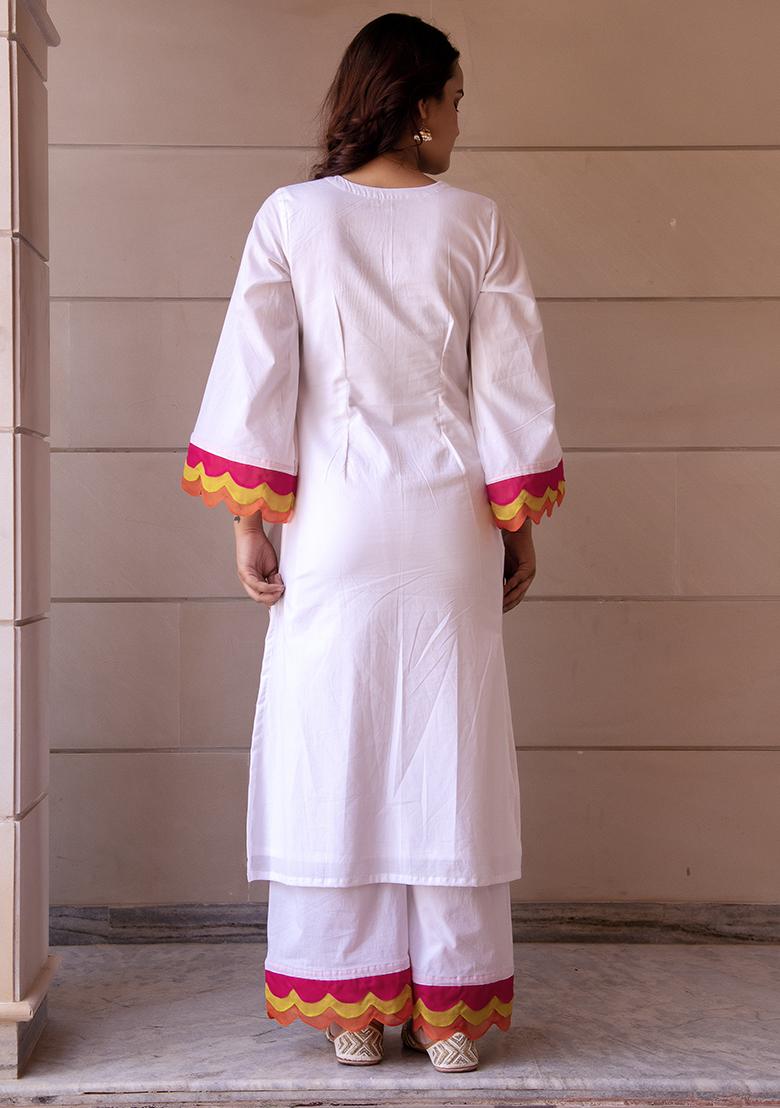 White Embroidered Cotton Salwar Kameez