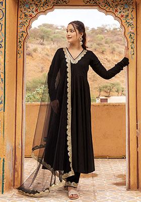Black Net Cotton Anarkali set
