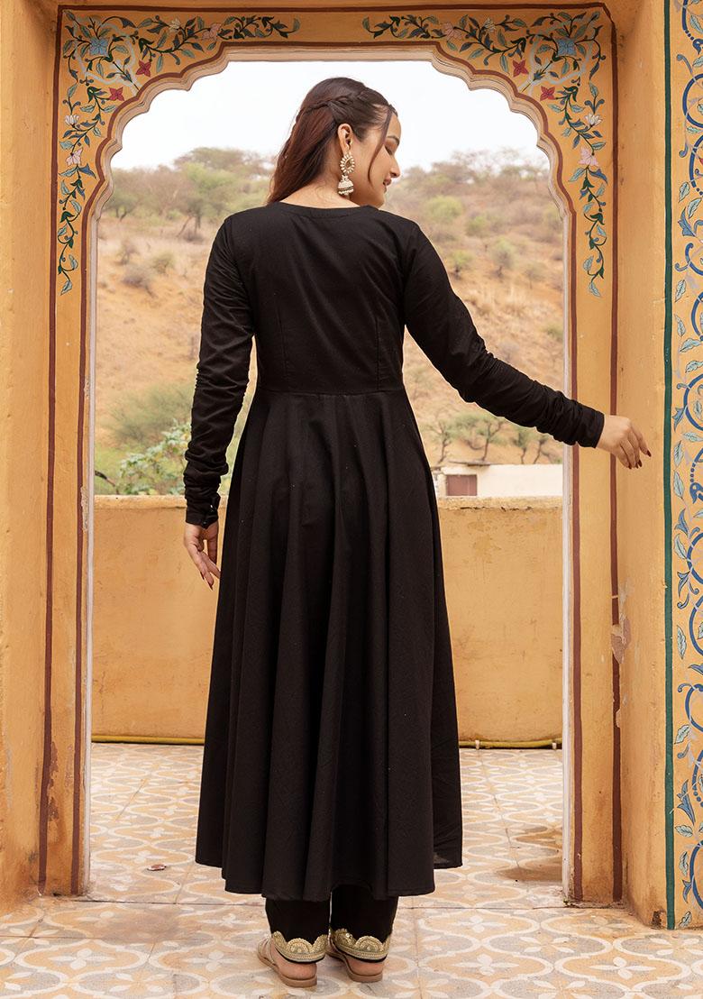 Black Net Cotton Anarkali set