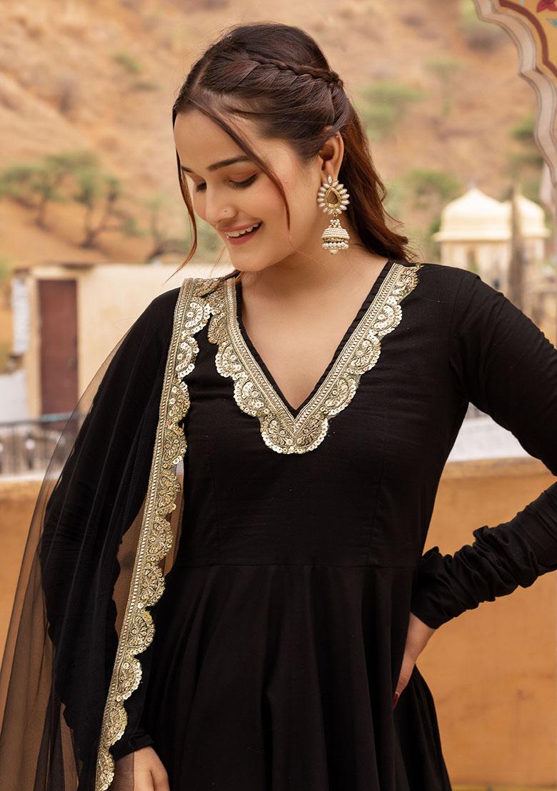 Black Net Cotton Anarkali set