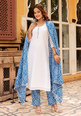 White Embroidered Cotton Kurta Set