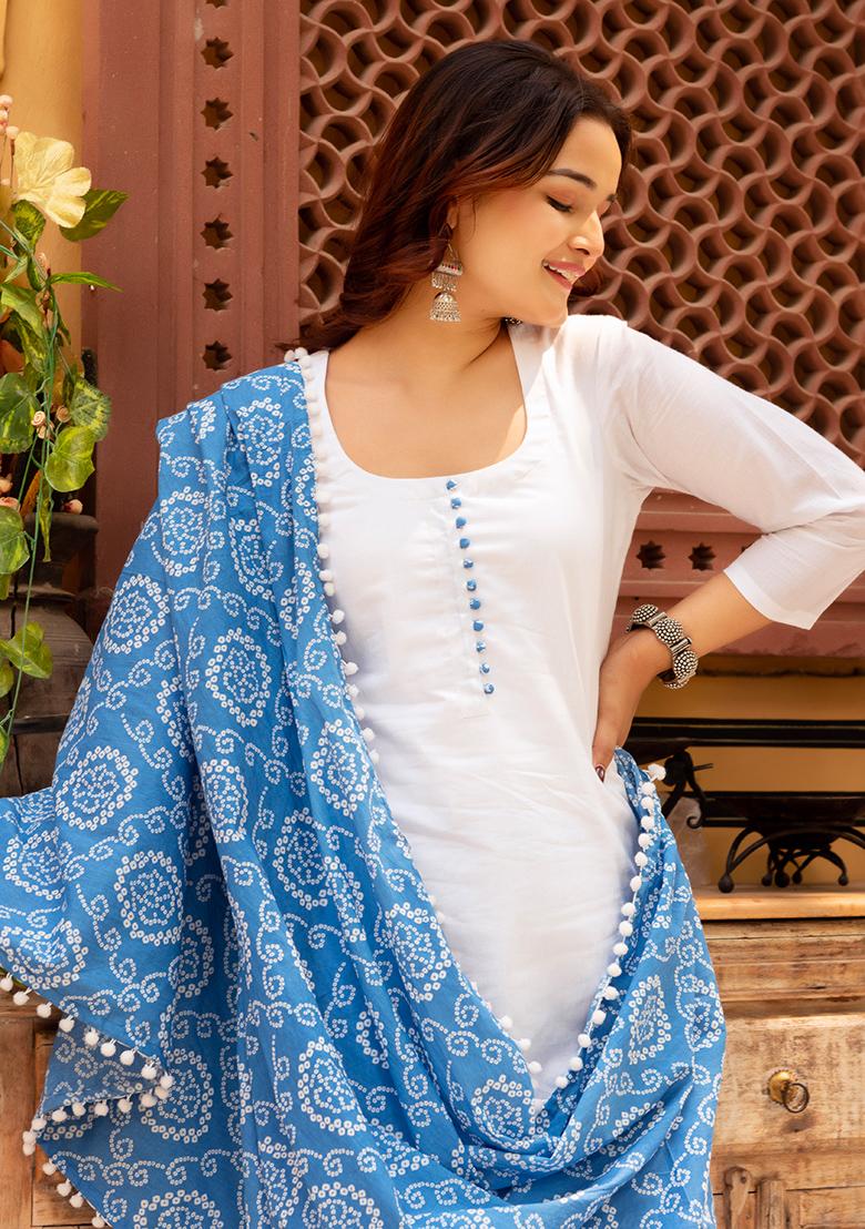 White Embroidered Cotton Kurta Set