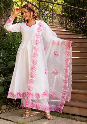 White Embroidered Cotton Kurta Set