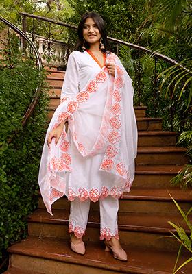 White Embroidered Cotton Kurta Set