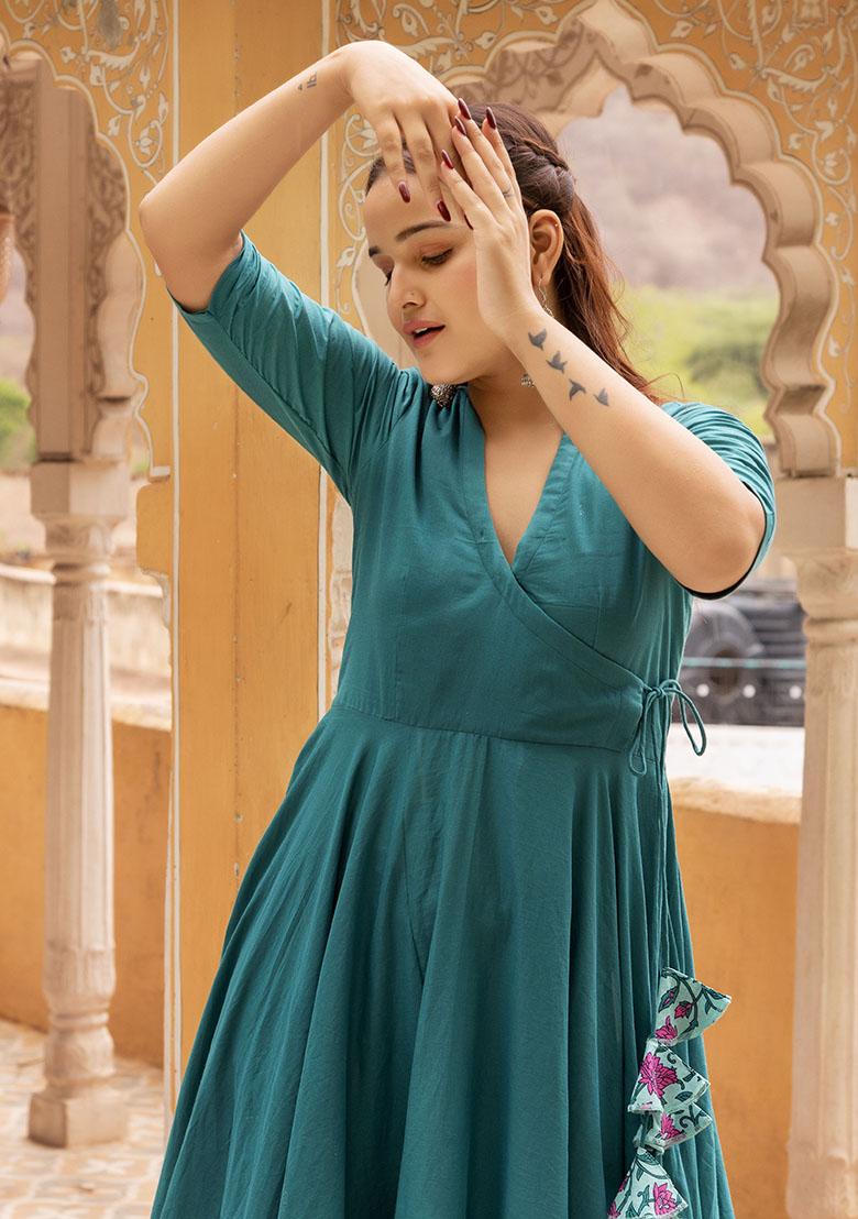 Green Embroidered Cotton Skirt Set