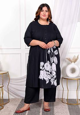 Black Printed Cotton Salwar Kameez