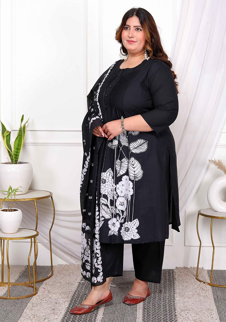 Black Printed Cotton Salwar Kameez