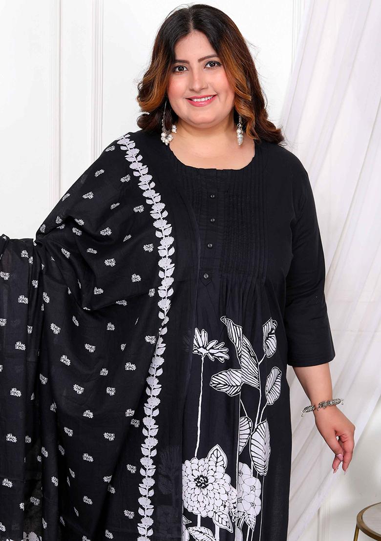 Black Printed Cotton Salwar Kameez