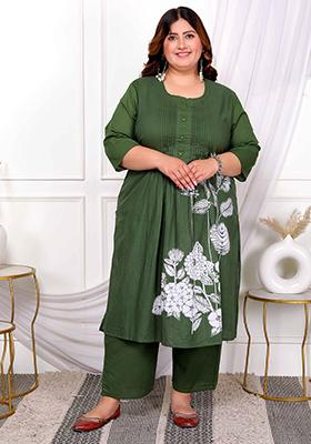 Mehendi Green Printed Cotton Salwar Kameez