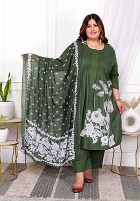 Mehendi Green Printed Cotton Salwar Kameez