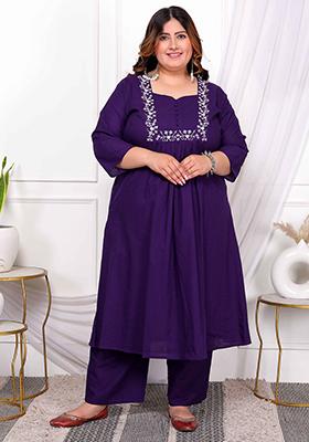 Purple Embroidered Cotton Salwar Kameez