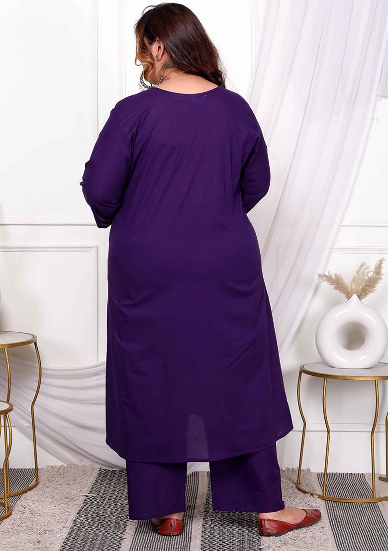 Purple Embroidered Cotton Salwar Kameez