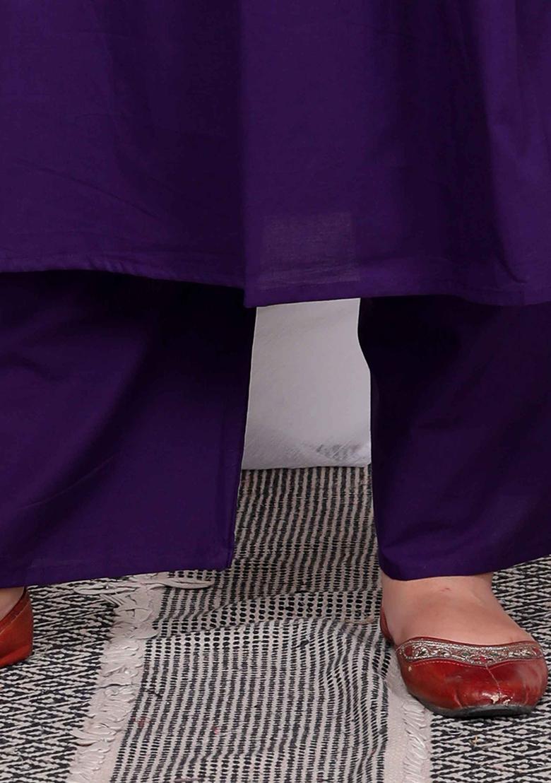 Purple Embroidered Cotton Salwar Kameez