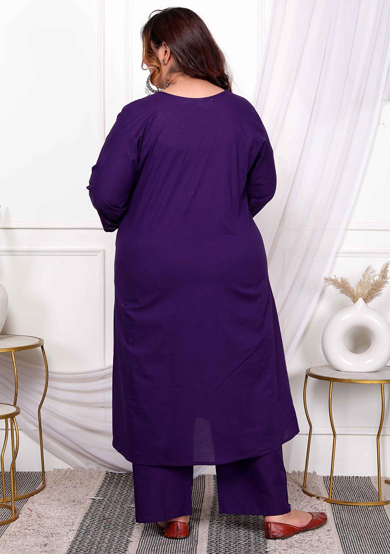 Purple Embroidered Cotton Salwar Kameez