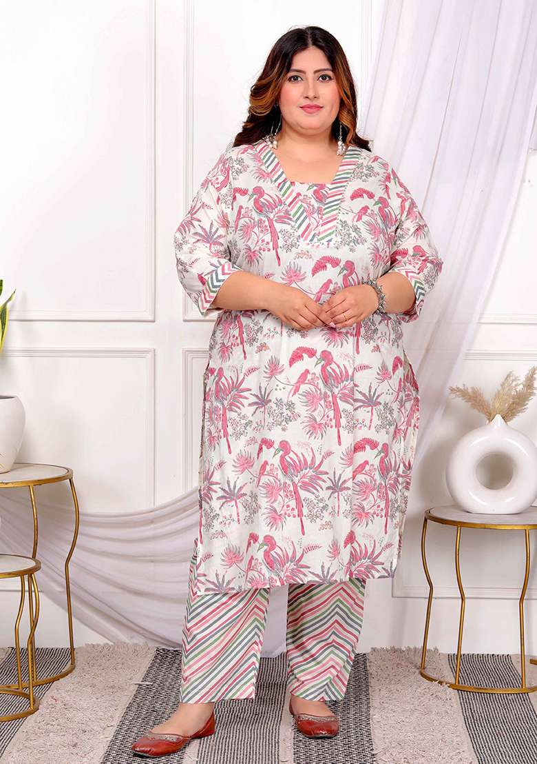 Light Pink Printed Cotton Co Ord Set - Indya