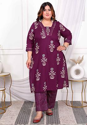 Purple Printed Cotton Salwar Kameez