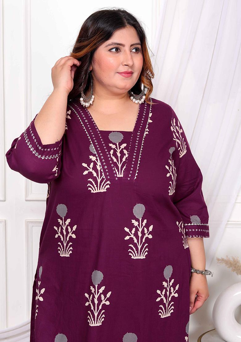 Purple Printed Cotton Salwar Kameez