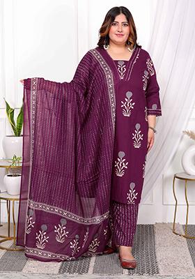 Purple Printed Cotton Salwar Kameez