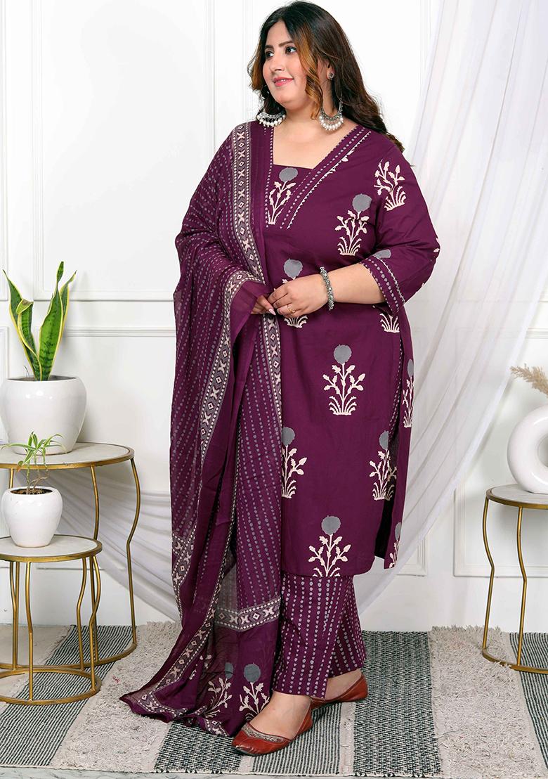 Purple Printed Cotton Salwar Kameez