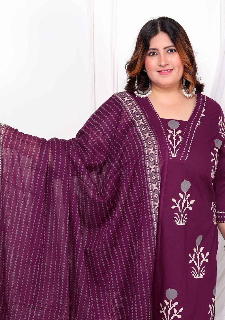 Purple Printed Cotton Salwar Kameez