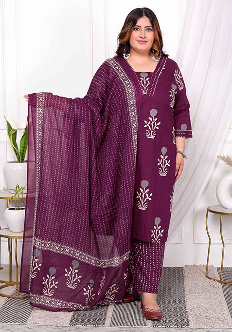 Purple Printed Cotton Salwar Kameez