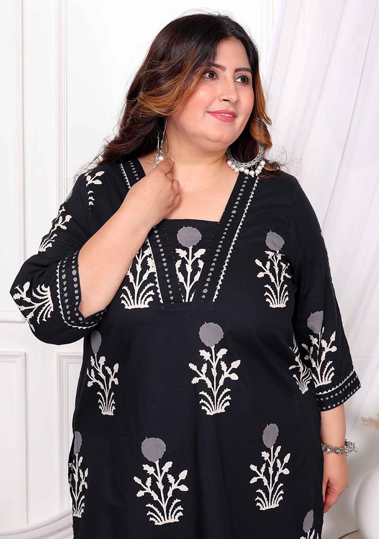 Black Printed Cotton Salwar Kameez