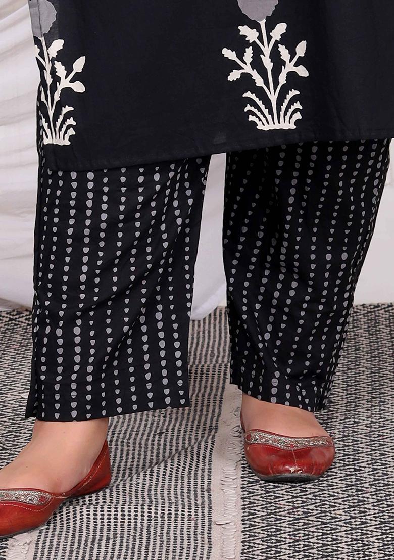 Black Printed Cotton Salwar Kameez