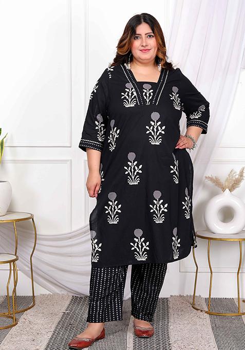 Black Printed Cotton Salwar Kameez