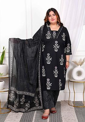 Black Printed Cotton Salwar Kameez