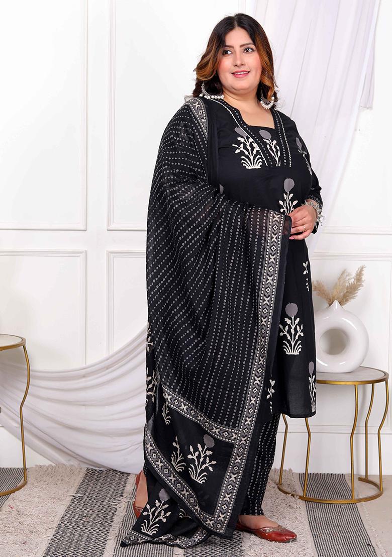 Black Printed Cotton Salwar Kameez