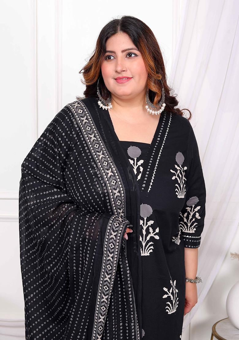 Black Printed Cotton Salwar Kameez