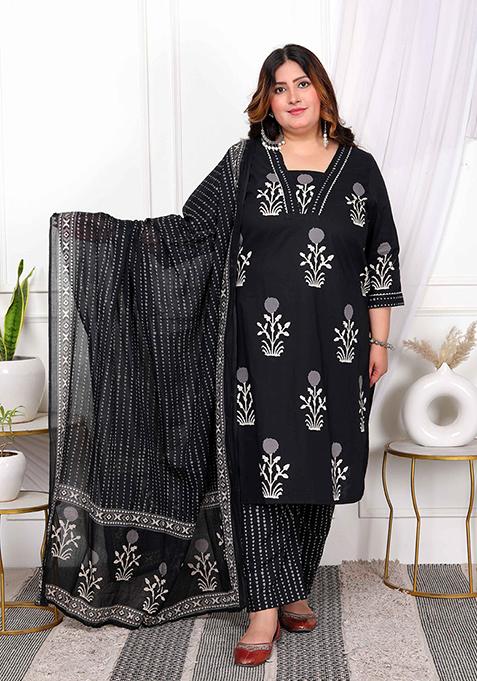 Black Printed Cotton Salwar Kameez