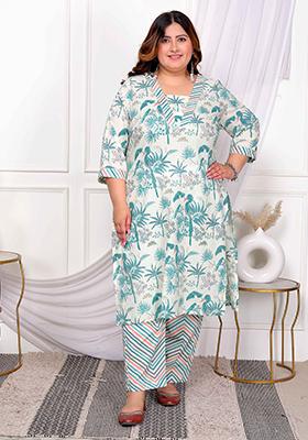 Light Green Printed Cotton Salwar Kameez
