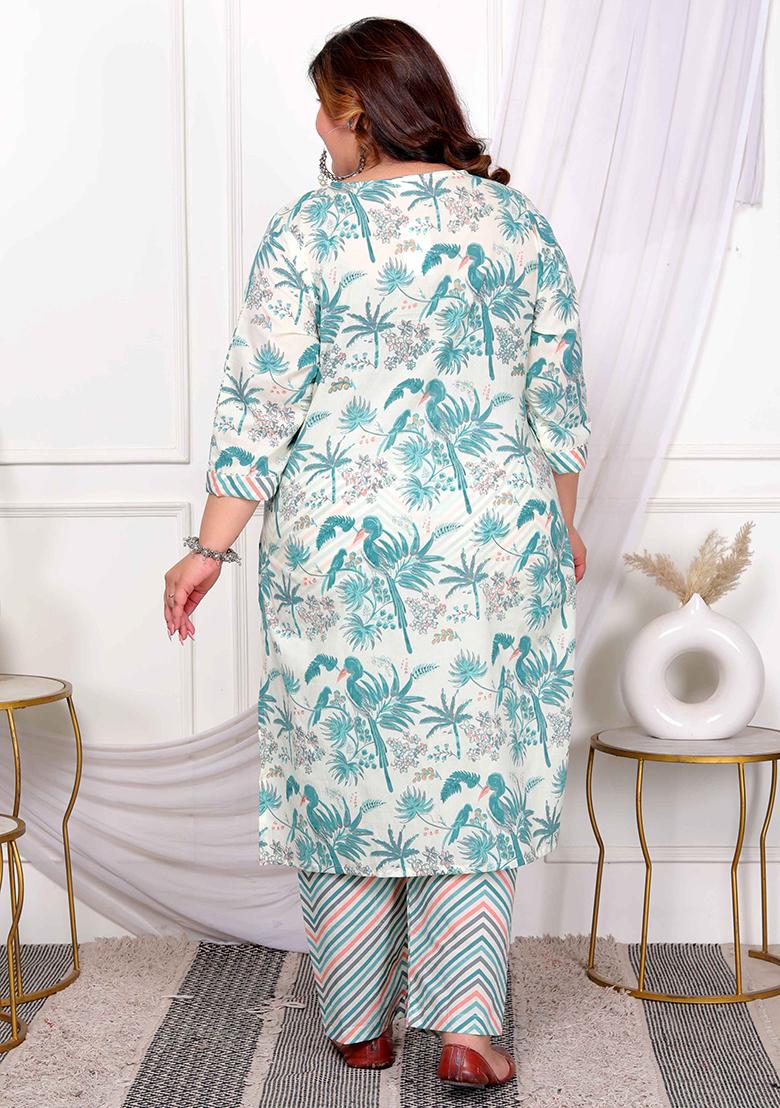 Light Green Printed Cotton Salwar Kameez