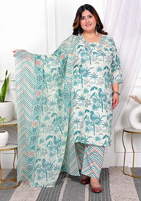 Light Green Printed Cotton Salwar Kameez