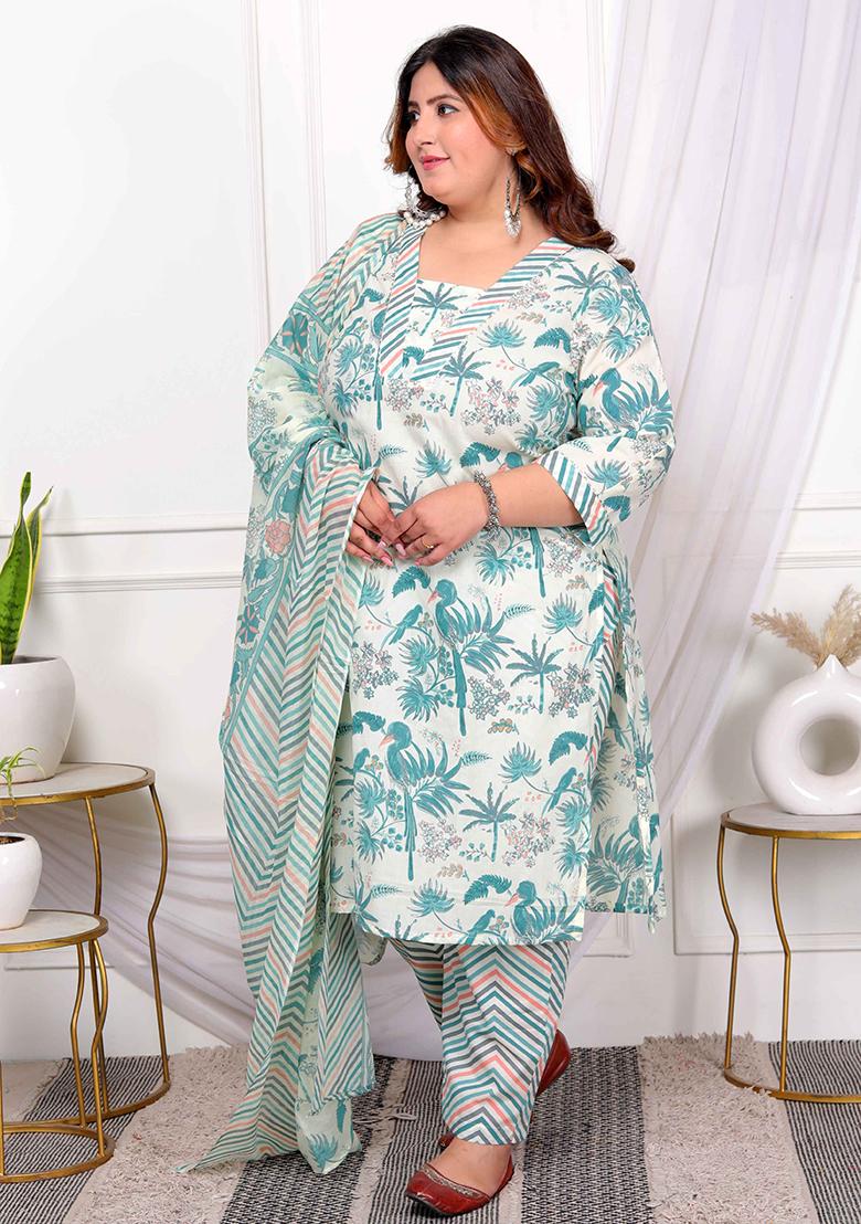 Light Green Printed Cotton Salwar Kameez