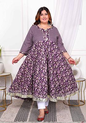 Purple Gota Lace Cotton Anarkali