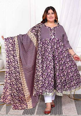 Purple Gota Lace Cotton Anarkali Set